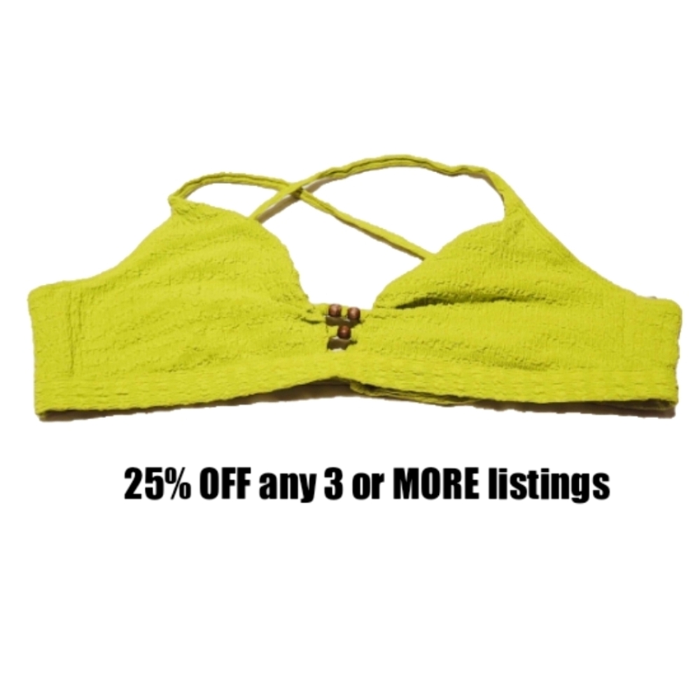 Lime Bikini Top Size XL Bright Wood Accents Cutout Swimsuit Swimwear Swimsuit